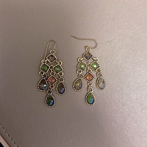 Dangly Metal and Multi Color Stone Earrings